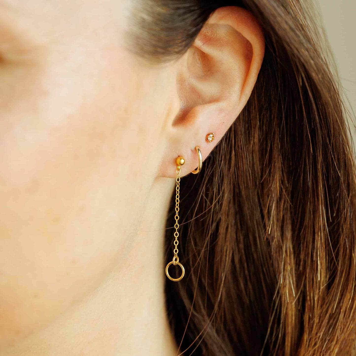 14k Gold Circle Dangle Earrings