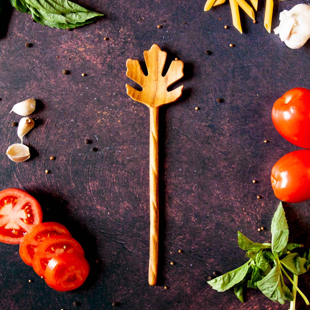 Carved Oak Leaf Wooden Spoon