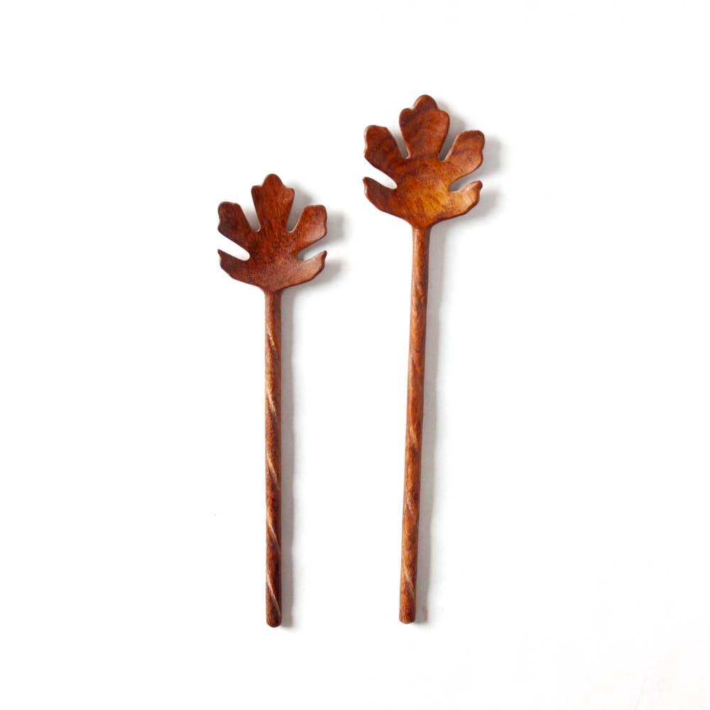 Carved Oak Leaf Wooden Spoon