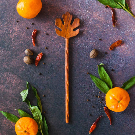 Carved Oak Leaf Wooden Spoon